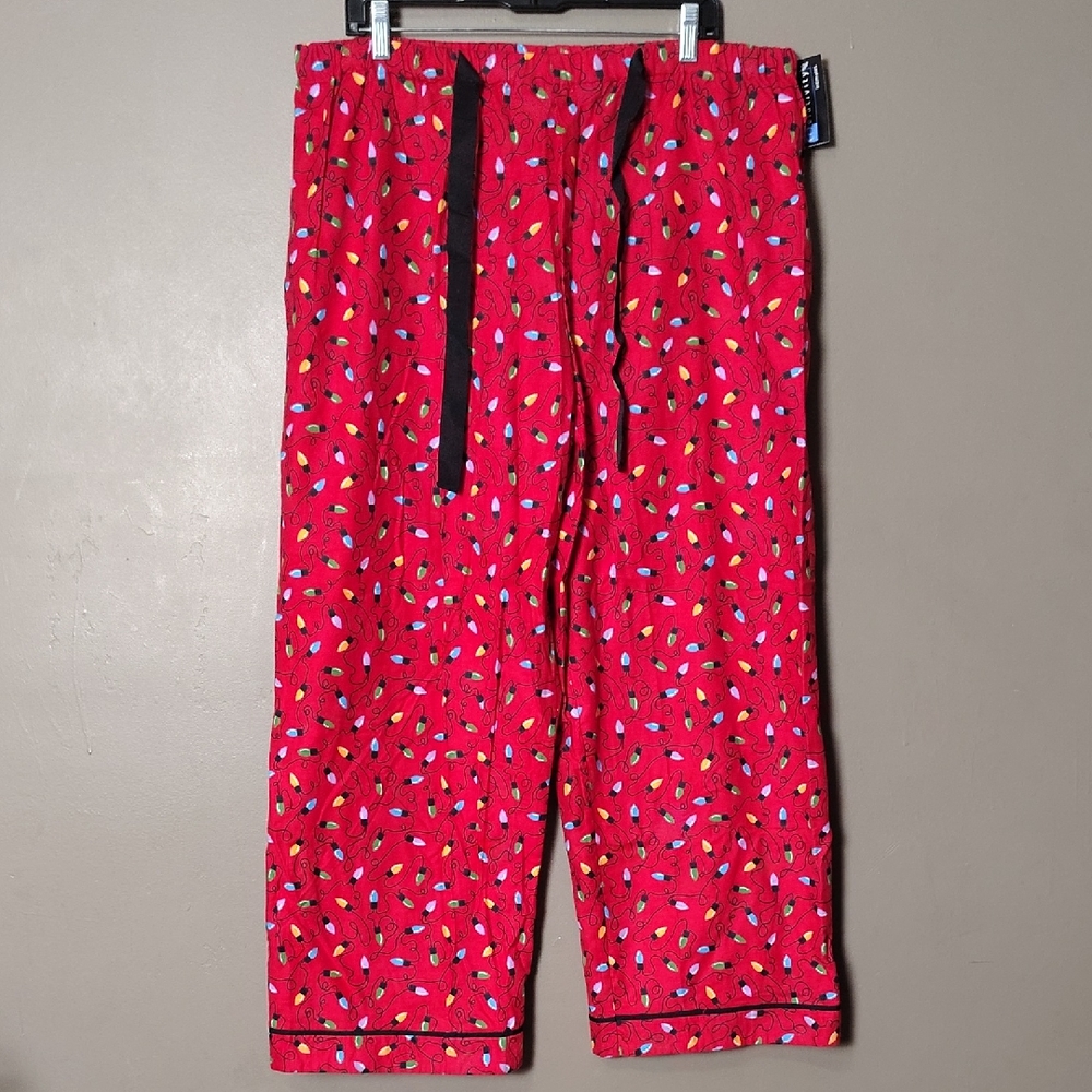 Relativity Red Pajama Pants W Christmas Lights W Front Tie XL NWT